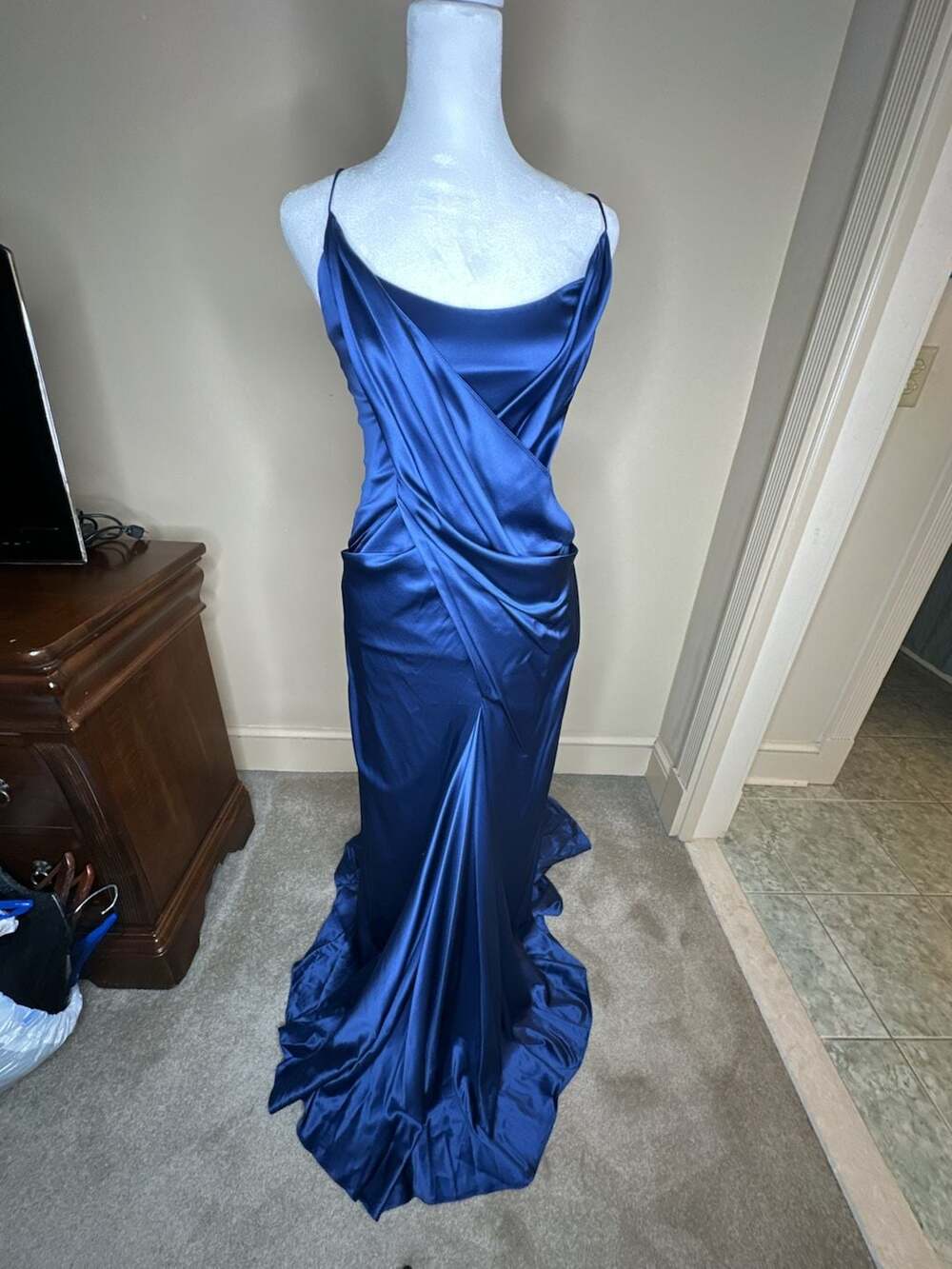 Nicole Miller Silk Gown CM0031 Size 4 Blue Satin Formal Dress